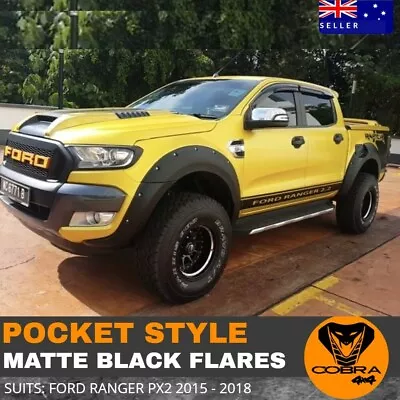 Matte Black Pocket Style FLARES FIT FORD RANGER PX2 2015 GUARDS FENDER FLARE • $289