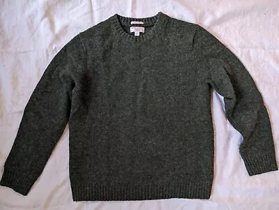 Wallace & Barnes J. Crew Shetland Wool Sweater Green Leather Elbow Patches M • $39