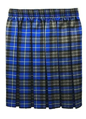 Girls Tartan School Box Pleated Skirt Royal Blue Fully Elasticated Waist Skirt • £10.24