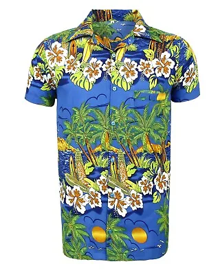 Mens Hawaiian Shirt Stag Beach Hawaii Aloha  Summer Holiday Fancy Blue Sun • $12.42