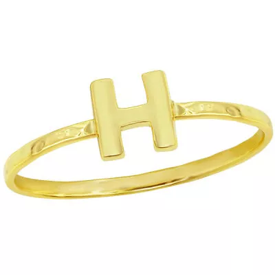 Classic Unisex Ring Sterling Silver Gold H Initial Hammered Size 7 W-2824-7 • $18.25