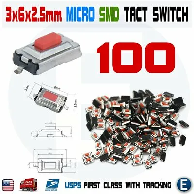 $4.63 • Buy 100Pcs Momentary Tact Tactile Push Button Red Switch Micro SMD SMT PCB 2 Pin USA