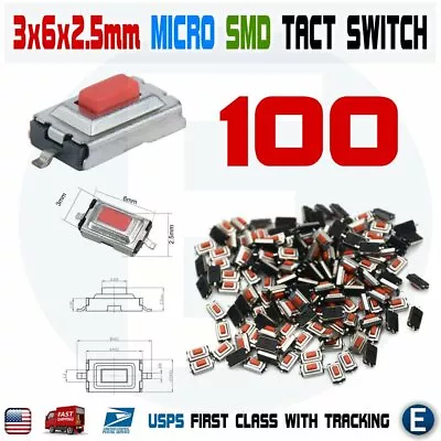 100Pcs Momentary Tact Tactile Push Button Red Switch Micro SMD SMT PCB 2 Pin USA • $5