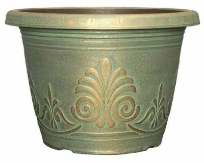 £13.99 • Buy 2 35CM XL LAUREL COPPER GREEN Plant Pot Outdoor Garden Round Plastic Planter ?