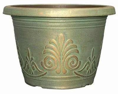 £9.99 • Buy LARGE XL LAUREL COPPER GREEN Plant Pot Outdoor Garden Round Plastic Planter =