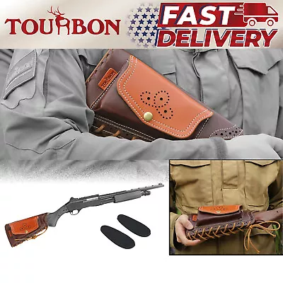 Tourbon Leather Rifle Buttstock Cover Slipon Shotgun Recoil Pad Side Knife Pouch • $69.61