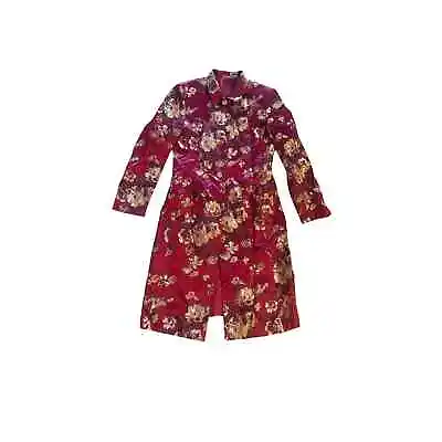 Vtg 1990s Women 8 Newport News Red Floral Asian Mandarin Pea Coat Trench Jacket • $28