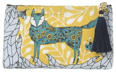 Now Designs Danica 'birdland' Cosmetic/ Pencil Bag Linen 7 X4   Bunny Wolf Moth • $19.99