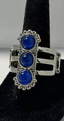 Paparazzi Vintage Silver Color Stretch Ring W/3 Dark Blue Acrylic Beads.  • $6.99