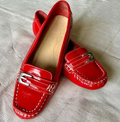 £12 • Buy M&S ‘Footglove’ - Red Patent Leather Loafers - Size 6.5 - Wide Fit