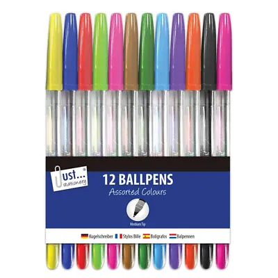 12 Multicoloured Ballpoint Pens - Easy Write Writing Colours Colouring Biro • £3.19