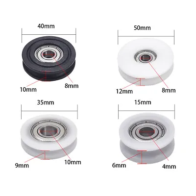 $9.38 • Buy 15/35/50mm Dia U-Groove Nylon Pulley Wheel Rail Ball Bearing Embedded Guiding