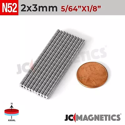 2mm X 3mm 5/64  X 1/8  N52 Strong Rare Earth Neodymium Small Magnet Disc 2x3mm • $14.50