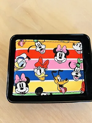 Disney Wallet Mickey Minnie Goofy Donald Daisey Stripes Bifold W/Tin • $19.99
