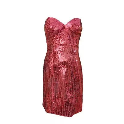 Vintage Alyce Designs Women's Red Sequin Strapless Midi Party Dress 10 • $65