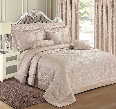 Jacquard Natural Bedding Duvet Cover Set Bedspread Curtains Single Double King • £9.95