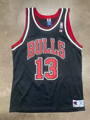 Rare Vintage Luc Longley #13 Chicago Bulls Champion Jersey 44 Large Black 90s • $154.99