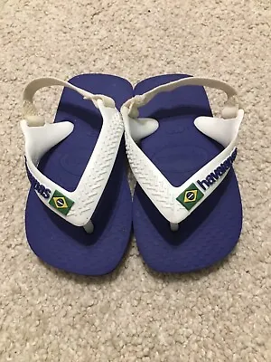 White Blue Toddlers Havaianas Sandals Flip Flops Size 3 UK Euro Size 19 VGC • £5
