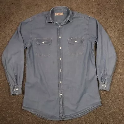 Vtg Big Mac Shirt Men XLT Long Sleeve Blue Chambray Button Up Workwear Distress • $19.95