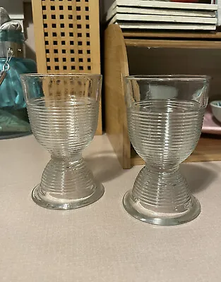 Set Of (2) Large Clear Ribbed Glass Egg Cup 4 1/4  Tall Vintage Art Deco Indiana • $7.61