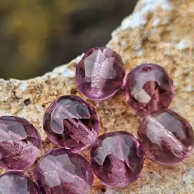 10 Vintage Czech Glass Beads 8mm Faceted Clear Purple DIY Jewelry Making • $6.50