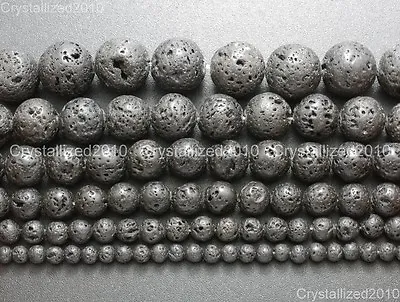 $1.45 • Buy Natural Black Volcanic Lava Gemstone Round Beads 4mm 6mm 8mm 10mm 12mm 15.5 