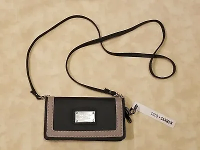 Coco Carmen Black Brown Leather Removeable Strap Crossbody Clutch Wallet 7.5x4x1 • $41.02