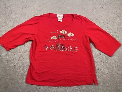 Quacker Factory Women’s Red Fourth Of July Sequin Shirt Cotton Large L Cotton • $15