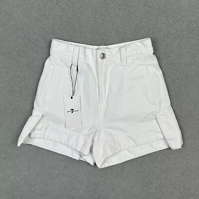 7 For All Mankind Shorts Womens 23 White Tailored Slouch Short Pockets Denim NEW • $19.49