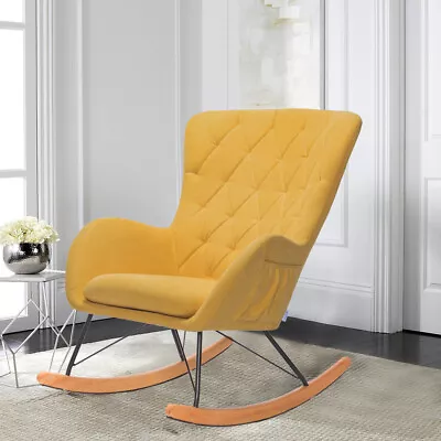 Nursing Rocking Chair Velvet Rocker Armchair For Living Room W/Both Side Pocket • £189.95