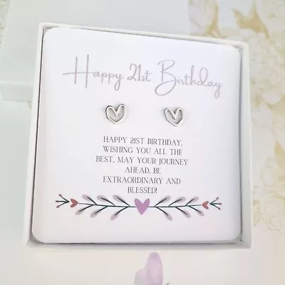 21st Birthday Gifts Women Daughter Heart Stud Earrings Card Jewellery For Her • £9.50