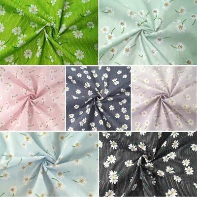 Polycotton Fabric Polka Dot Floating Daisies Flowers Floral Spots Dots Daisy • £2.70