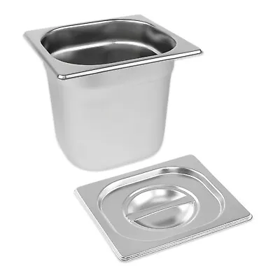 STAINLESS STEEL PAN TRAY GASTRONORM 1/6 CONTAINER WITH LID 150mm DEEP BAIN MARIE • £18.50
