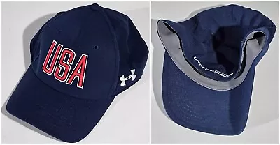 TEAM USA HOCKEY Under Armour USA Stretch Fit Fitted Flex Size L/XL Blue Hat Cap • $29.85