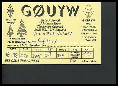 £2.49 • Buy 1 X QSL Card Radio UK G0UYW - Chadsmoor Cannock Staffs - 1998 ≠ Q406