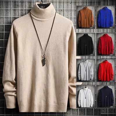 Mens Knitted Sweater Turtleneck Pullover Long-sleeved Sweater Slim Bottoming Top • $21.54