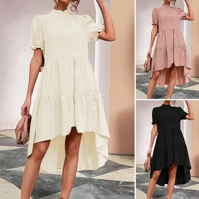 $24.02 • Buy ZANZEA Women Summer Short Sleeve Asymmetrical Hem Pleated Party Loose Midi Dress