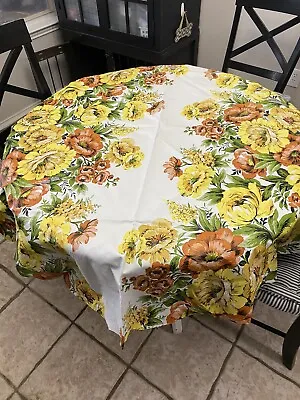 Vintage Retro Floral Round Tablecloth 60s 70s Fits 42 Inch Table • $25
