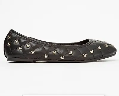 Mickey Mouse Studded Quilted Ballet Shoe Pump Shoes Flats Black Gold UK Size 3 • £19.99