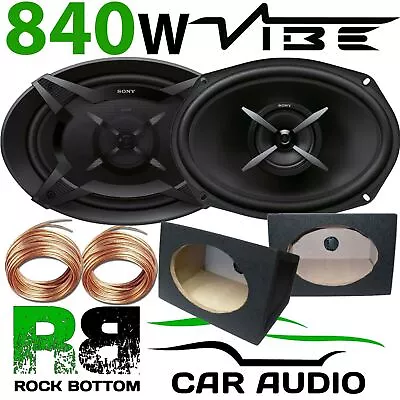 SONY 840 WATTS Pair CAR VAN 6x9 Speakers & BLACK MDF Pod Boxes 10m Speaker Wire • £109