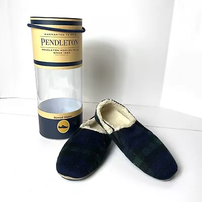 Pendleton Nomad Plaid Slippers Wool Unisex Green Blue NEW Sz S/M • $19.95