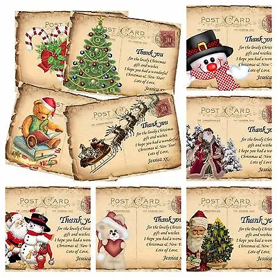 £3.20 • Buy 4 Tattered Postcard Personalised Christmas Thank You Cards & Envelopes