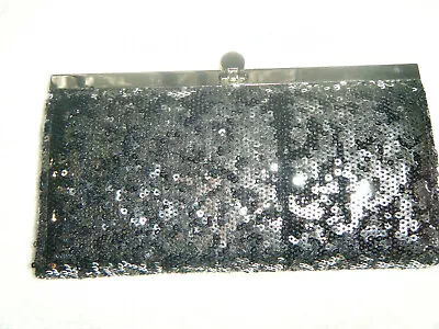 Retro Sequin Sparkle Clutch Wallet Silver And Black • $16