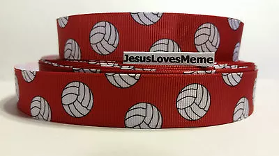 Grosgrain Ribbon White Volleyballs On Red Sports Volleyball Teams Spike It 7/8  • $1.25