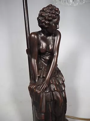 Vintage Art Nouveau/Deco Bronze Effect Lady With Glass Shade - 55cm • £54.99