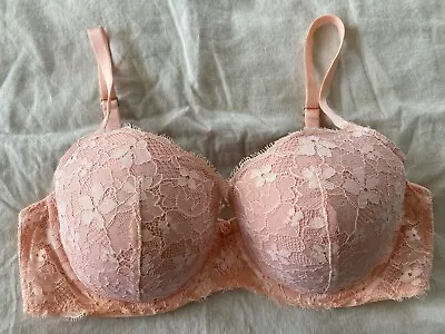 Victoria’s Secret 34DD Dream Angels Lined Demi Bra Peach Floral Lace ~ NICE! • $7.99