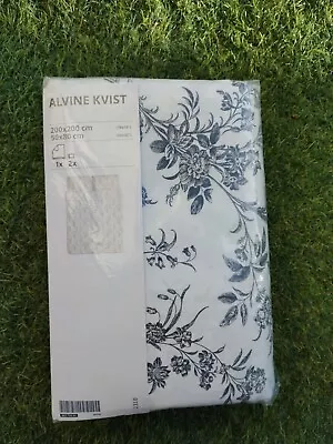 Ikea Alvine Kvist Bedding Set Duvet Cover Double White Grey Floral 100% Cotton • £37