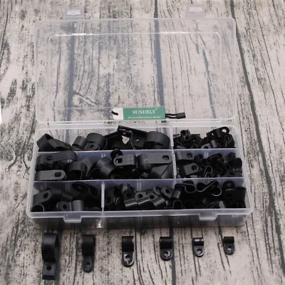 £14.99 • Buy 200pcs Nylon Plastic P Clips Fasteners Assorted Box For Wire Cable Conduit Black