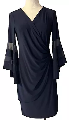 R & M Richards Dress 8 Navy Illusion Stretch Wedding Party Cruise $120 Washable • $49.99