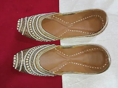 Women Shoes Leather Handmade Indian Wedding Mojaries Jutties Flats Size US 9 • $53.99